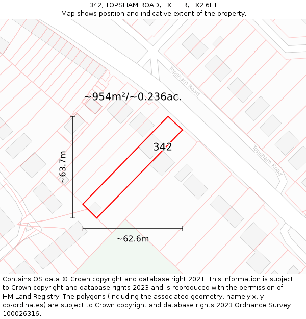 342, TOPSHAM ROAD, EXETER, EX2 6HF: Plot and title map