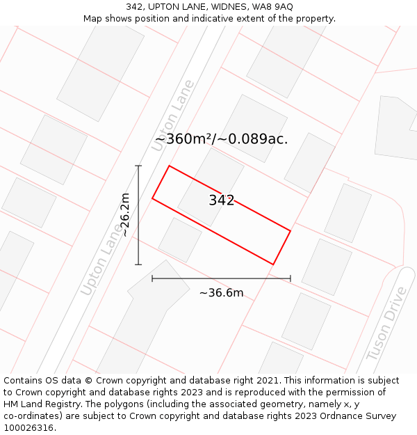 342, UPTON LANE, WIDNES, WA8 9AQ: Plot and title map