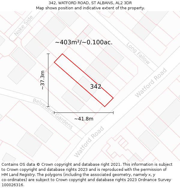 342, WATFORD ROAD, ST ALBANS, AL2 3DR: Plot and title map