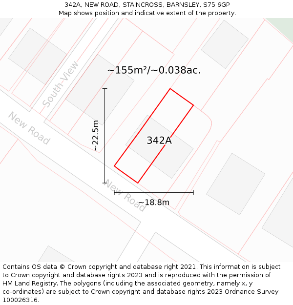 342A, NEW ROAD, STAINCROSS, BARNSLEY, S75 6GP: Plot and title map