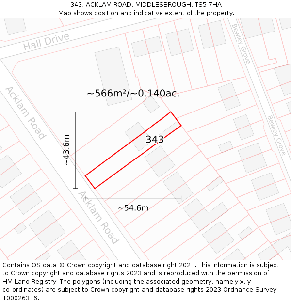 343, ACKLAM ROAD, MIDDLESBROUGH, TS5 7HA: Plot and title map