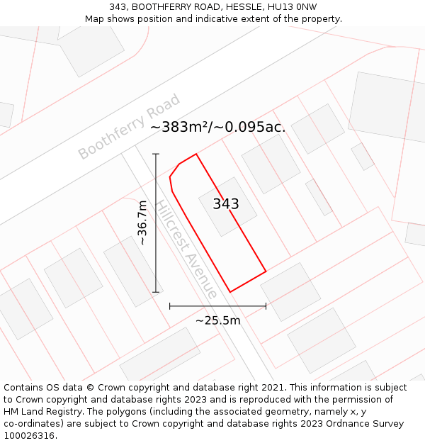 343, BOOTHFERRY ROAD, HESSLE, HU13 0NW: Plot and title map