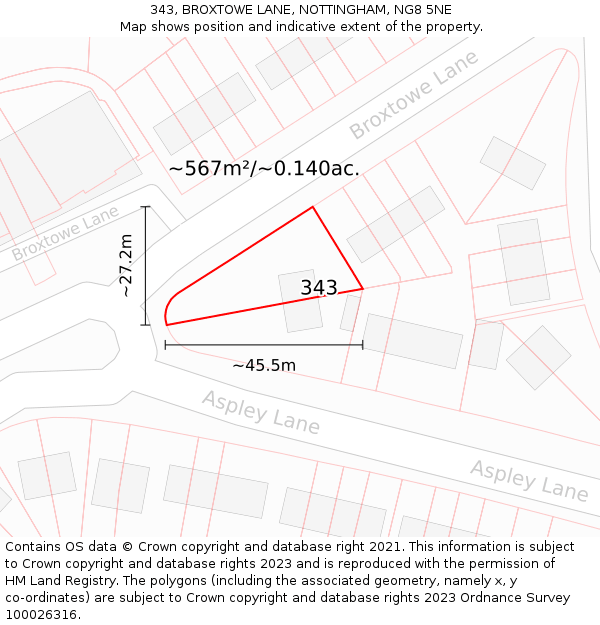 343, BROXTOWE LANE, NOTTINGHAM, NG8 5NE: Plot and title map