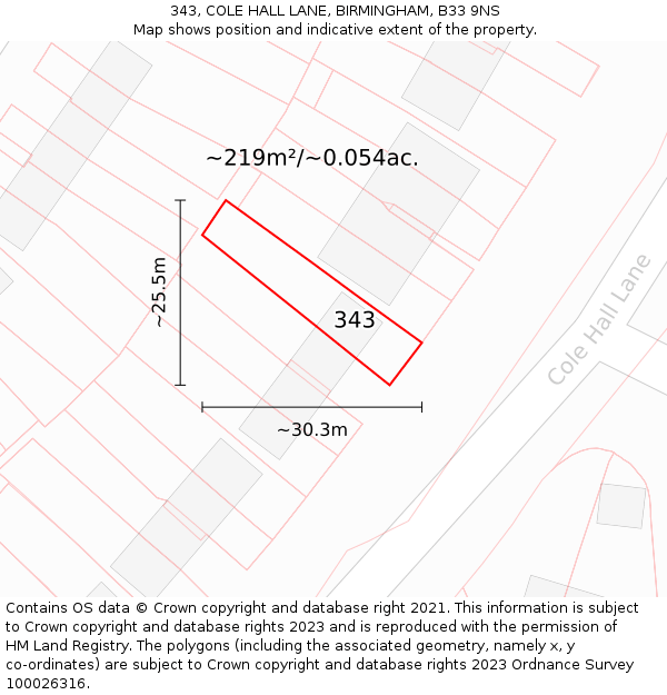 343, COLE HALL LANE, BIRMINGHAM, B33 9NS: Plot and title map