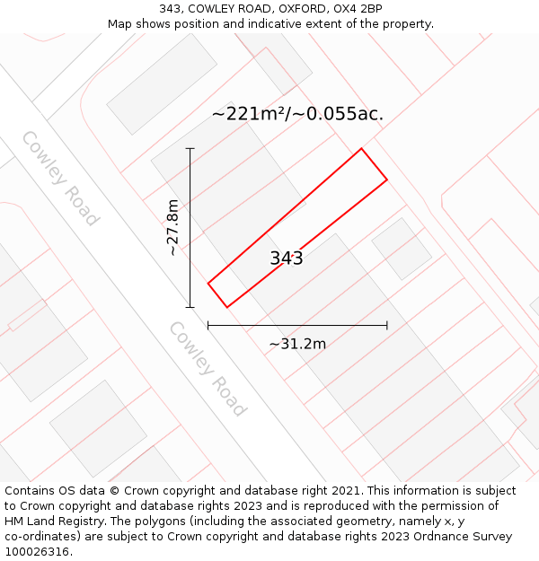 343, COWLEY ROAD, OXFORD, OX4 2BP: Plot and title map