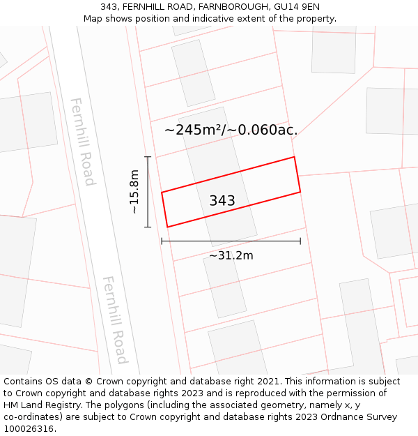 343, FERNHILL ROAD, FARNBOROUGH, GU14 9EN: Plot and title map