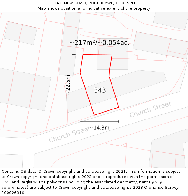 343, NEW ROAD, PORTHCAWL, CF36 5PH: Plot and title map