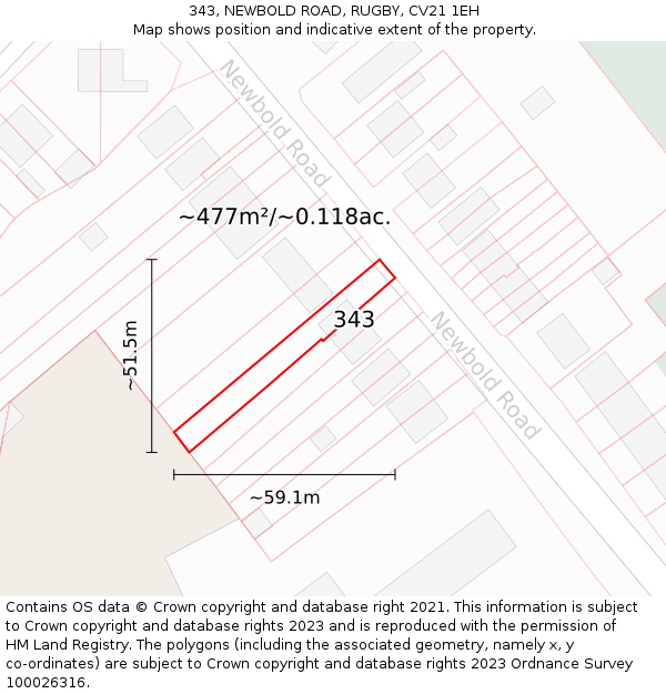 343, NEWBOLD ROAD, RUGBY, CV21 1EH: Plot and title map