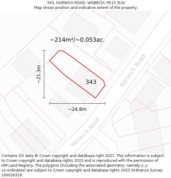 343, NORWICH ROAD, WISBECH, PE13 3UQ: Plot and title map