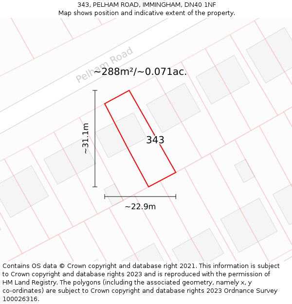 343, PELHAM ROAD, IMMINGHAM, DN40 1NF: Plot and title map