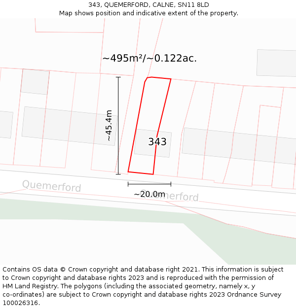 343, QUEMERFORD, CALNE, SN11 8LD: Plot and title map