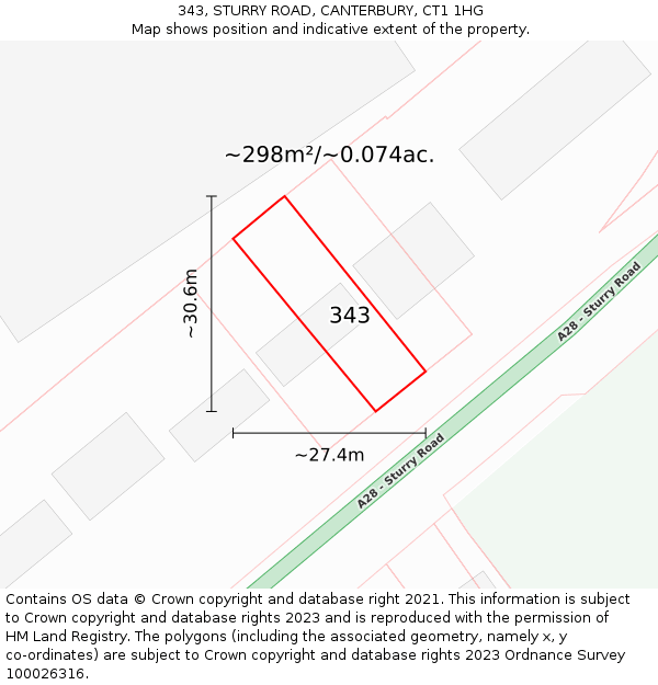 343, STURRY ROAD, CANTERBURY, CT1 1HG: Plot and title map