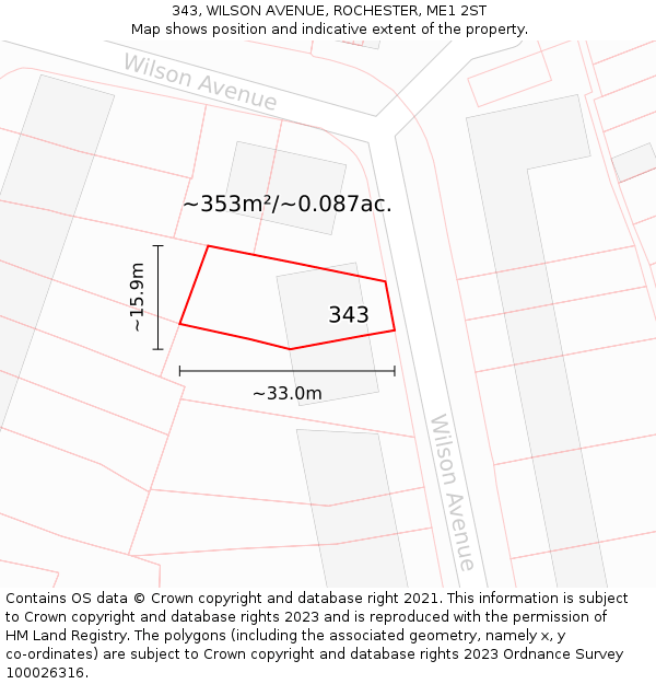 343, WILSON AVENUE, ROCHESTER, ME1 2ST: Plot and title map