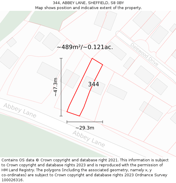 344, ABBEY LANE, SHEFFIELD, S8 0BY: Plot and title map