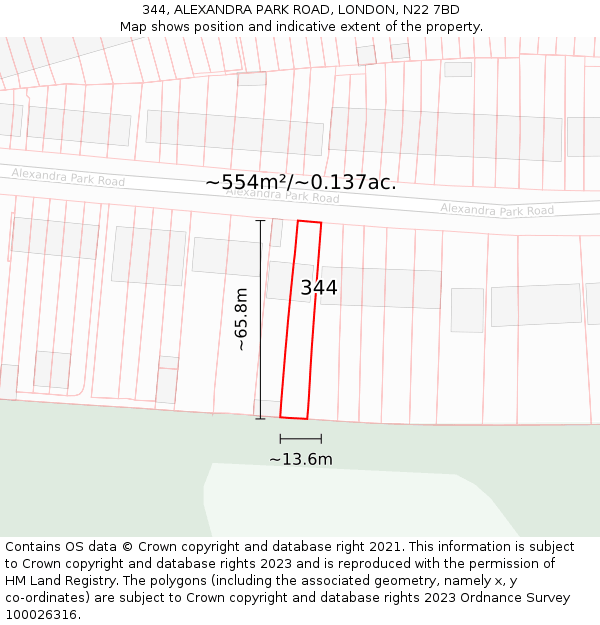 344, ALEXANDRA PARK ROAD, LONDON, N22 7BD: Plot and title map