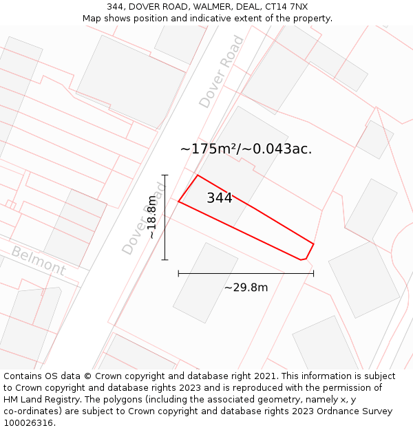 344, DOVER ROAD, WALMER, DEAL, CT14 7NX: Plot and title map