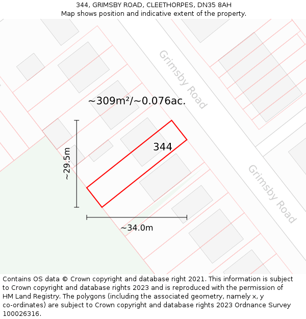 344, GRIMSBY ROAD, CLEETHORPES, DN35 8AH: Plot and title map