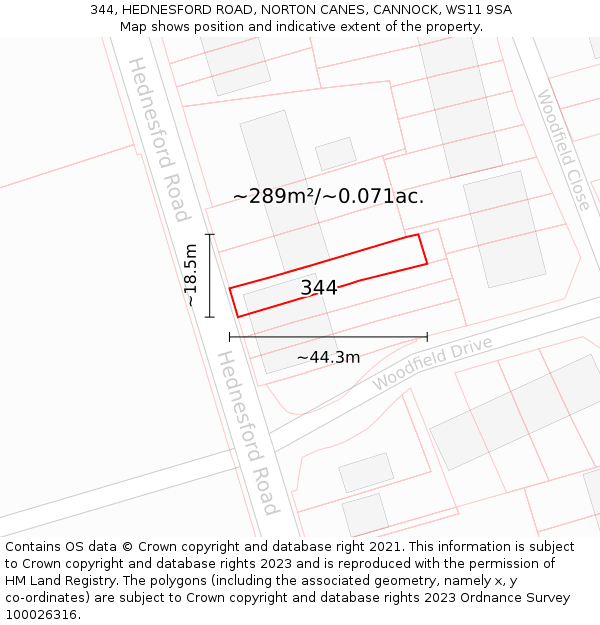 344, HEDNESFORD ROAD, NORTON CANES, CANNOCK, WS11 9SA: Plot and title map