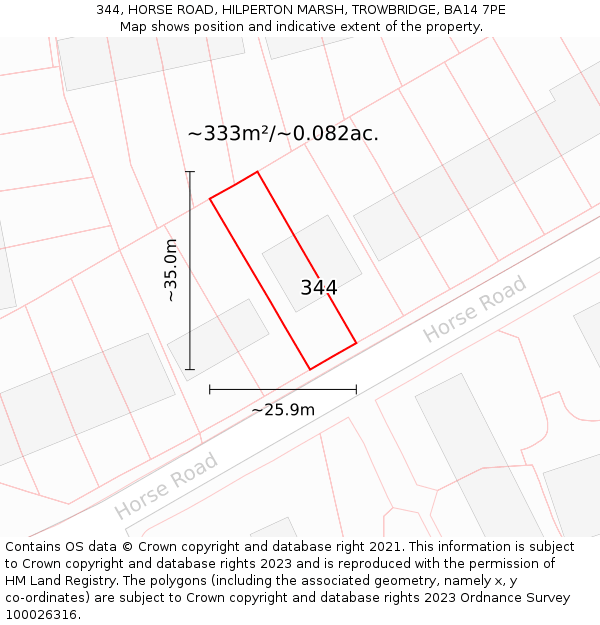 344, HORSE ROAD, HILPERTON MARSH, TROWBRIDGE, BA14 7PE: Plot and title map