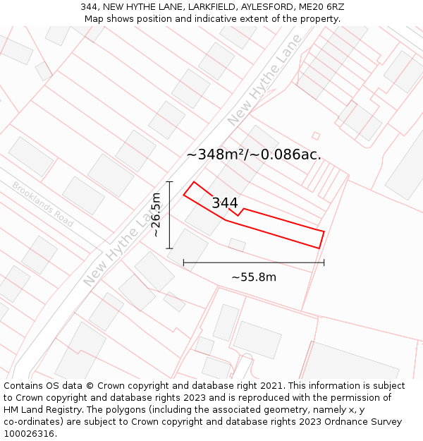 344, NEW HYTHE LANE, LARKFIELD, AYLESFORD, ME20 6RZ: Plot and title map