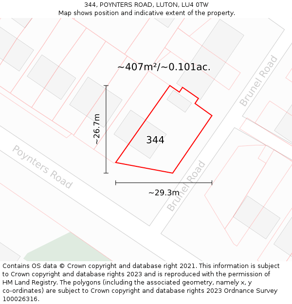 344, POYNTERS ROAD, LUTON, LU4 0TW: Plot and title map