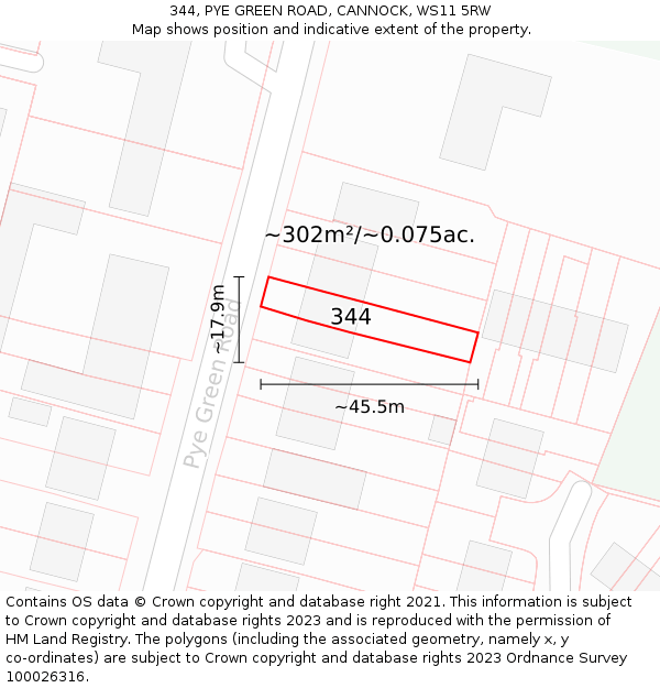 344, PYE GREEN ROAD, CANNOCK, WS11 5RW: Plot and title map