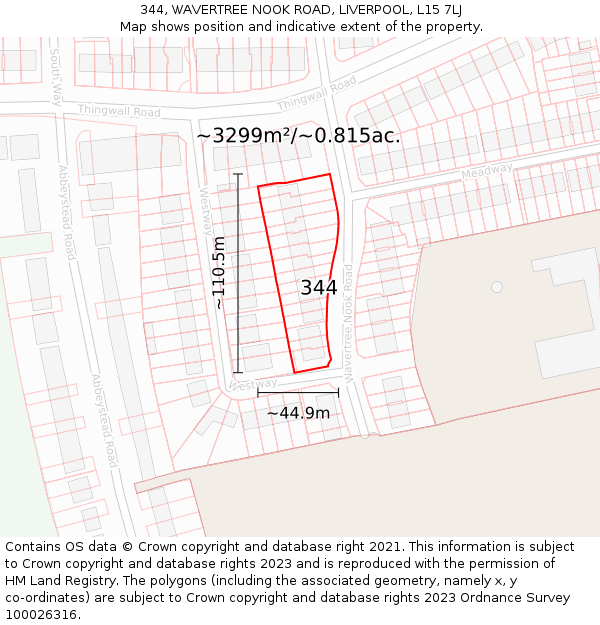 344, WAVERTREE NOOK ROAD, LIVERPOOL, L15 7LJ: Plot and title map