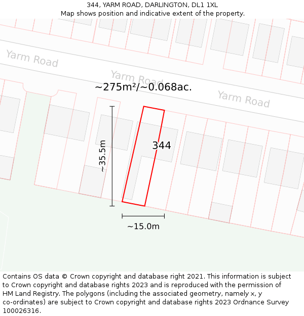 344, YARM ROAD, DARLINGTON, DL1 1XL: Plot and title map