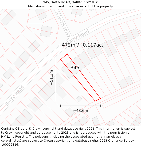 345, BARRY ROAD, BARRY, CF62 8HG: Plot and title map