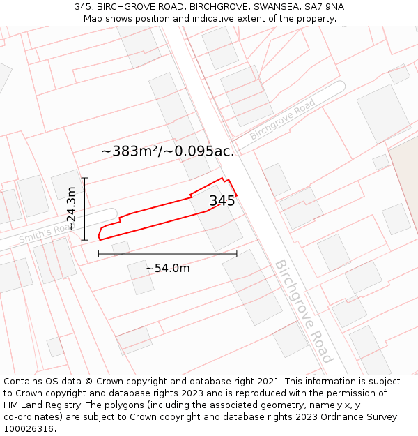 345, BIRCHGROVE ROAD, BIRCHGROVE, SWANSEA, SA7 9NA: Plot and title map