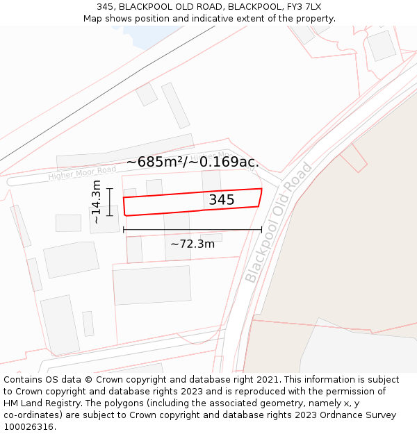 345, BLACKPOOL OLD ROAD, BLACKPOOL, FY3 7LX: Plot and title map