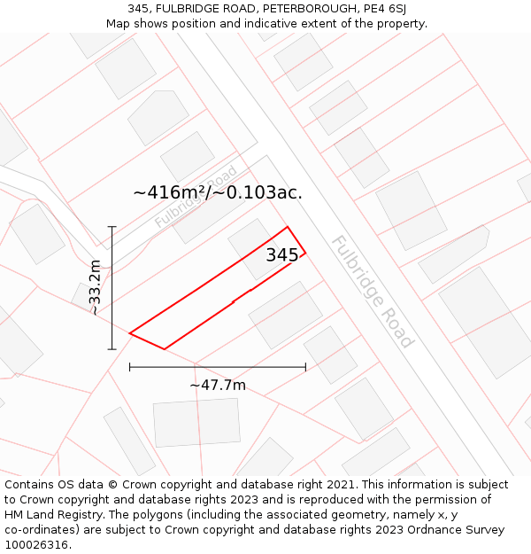 345, FULBRIDGE ROAD, PETERBOROUGH, PE4 6SJ: Plot and title map