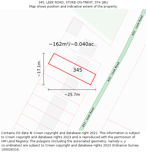 345, LEEK ROAD, STOKE-ON-TRENT, ST4 2BU: Plot and title map