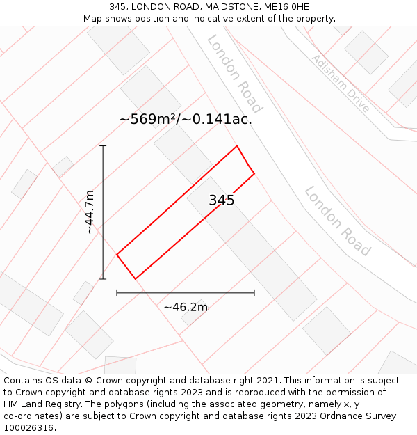 345, LONDON ROAD, MAIDSTONE, ME16 0HE: Plot and title map