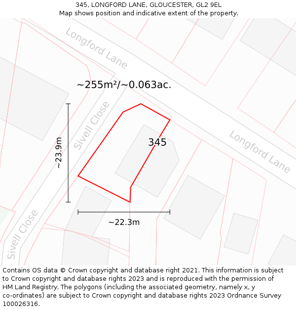 345, LONGFORD LANE, GLOUCESTER, GL2 9EL: Plot and title map