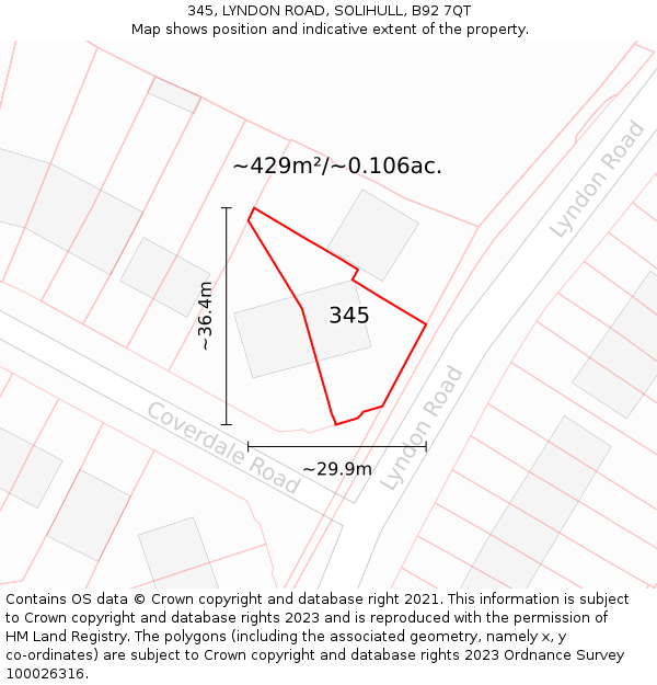 345, LYNDON ROAD, SOLIHULL, B92 7QT: Plot and title map