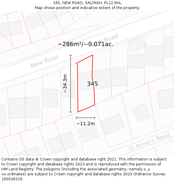 345, NEW ROAD, SALTASH, PL12 6HL: Plot and title map