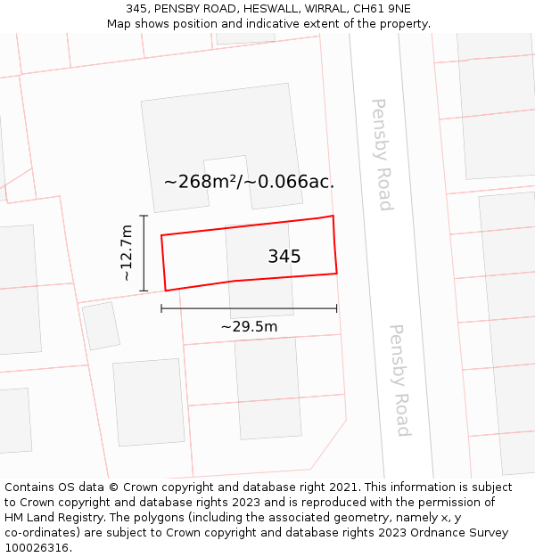 345, PENSBY ROAD, HESWALL, WIRRAL, CH61 9NE: Plot and title map