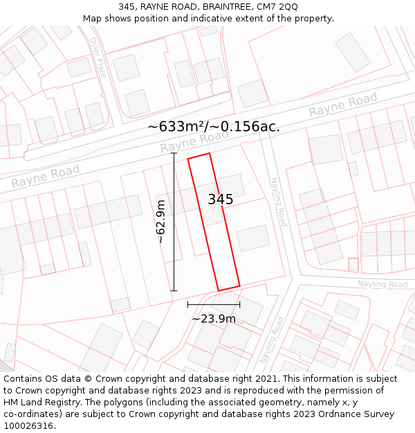 345, RAYNE ROAD, BRAINTREE, CM7 2QQ: Plot and title map