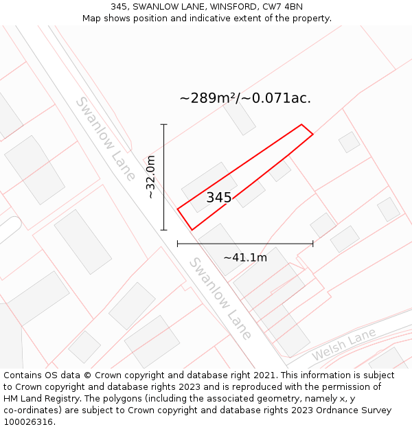 345, SWANLOW LANE, WINSFORD, CW7 4BN: Plot and title map