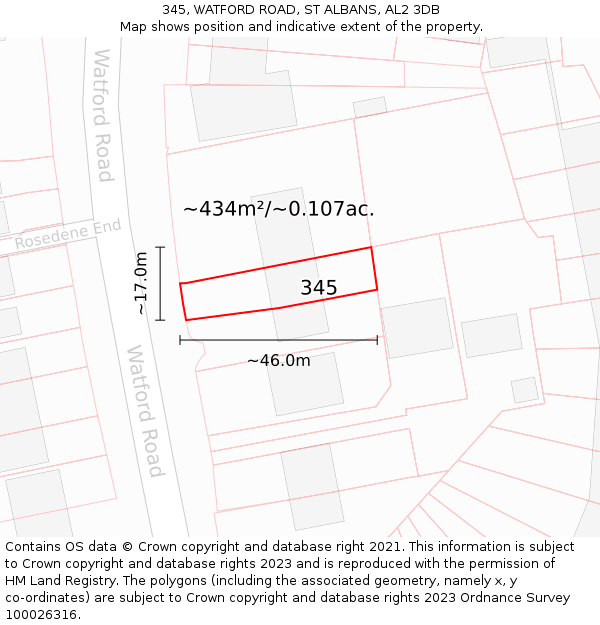 345, WATFORD ROAD, ST ALBANS, AL2 3DB: Plot and title map