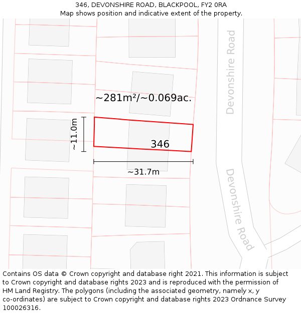 346, DEVONSHIRE ROAD, BLACKPOOL, FY2 0RA: Plot and title map