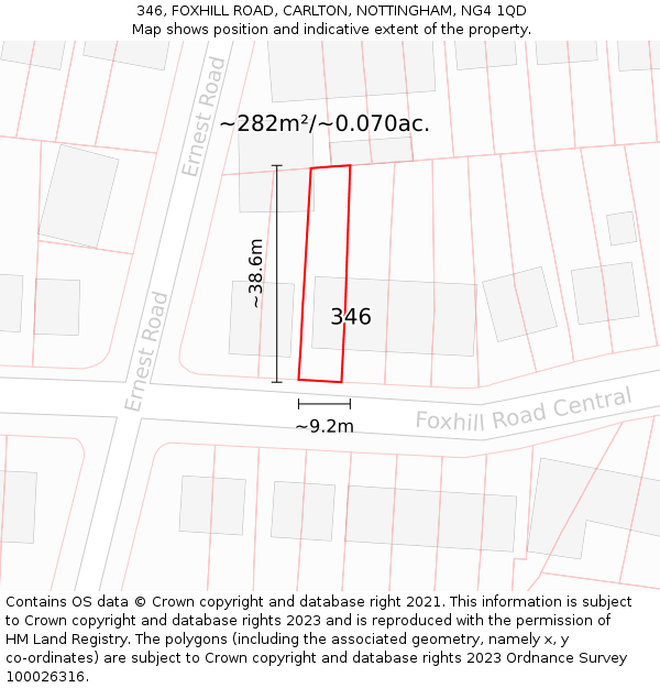 346, FOXHILL ROAD, CARLTON, NOTTINGHAM, NG4 1QD: Plot and title map