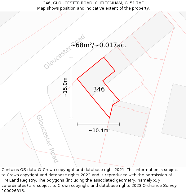 346, GLOUCESTER ROAD, CHELTENHAM, GL51 7AE: Plot and title map