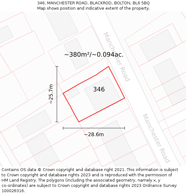 346, MANCHESTER ROAD, BLACKROD, BOLTON, BL6 5BQ: Plot and title map