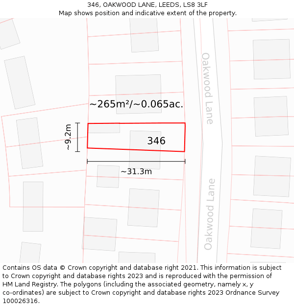 346, OAKWOOD LANE, LEEDS, LS8 3LF: Plot and title map