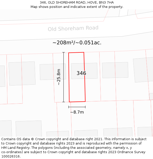 346, OLD SHOREHAM ROAD, HOVE, BN3 7HA: Plot and title map