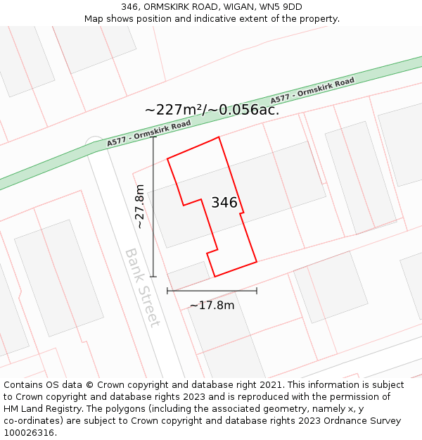 346, ORMSKIRK ROAD, WIGAN, WN5 9DD: Plot and title map