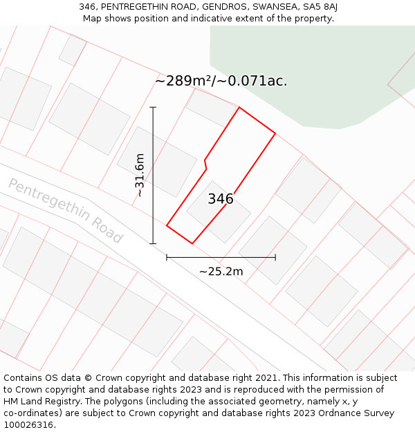 346, PENTREGETHIN ROAD, GENDROS, SWANSEA, SA5 8AJ: Plot and title map