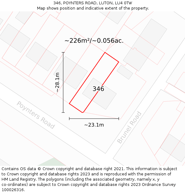 346, POYNTERS ROAD, LUTON, LU4 0TW: Plot and title map